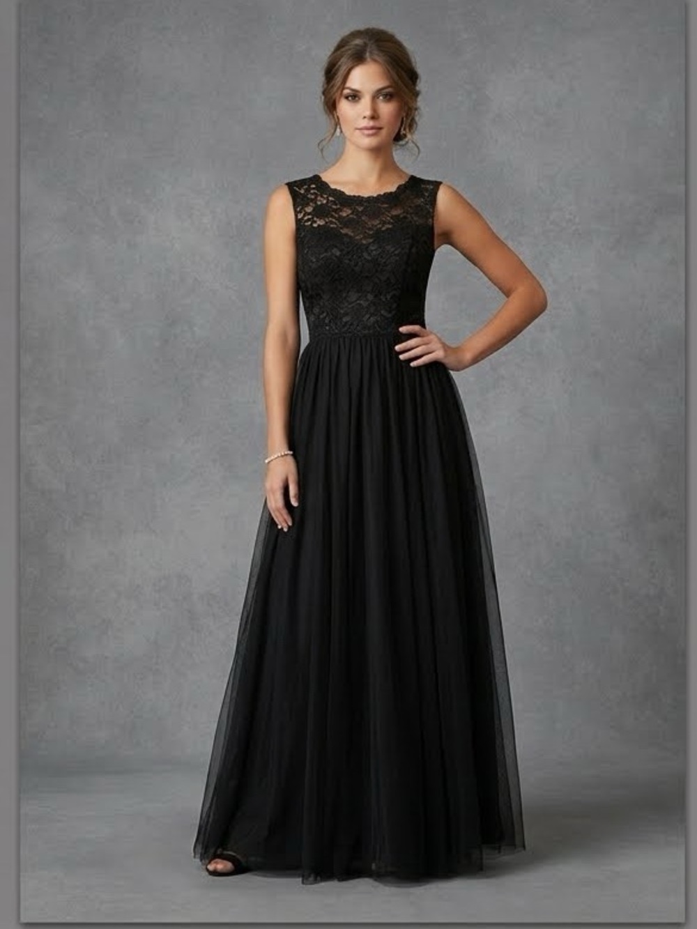 Morilee by Madeline Gardner Long Formal Gown Dress Size 12 Black Elegant Luxury - Picture 2 of 16